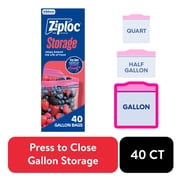 Ziploc Brand Food Storage Bags, School Supplies, with Grip 'n Seal Technology, Zipper, Gallon, 40 Count