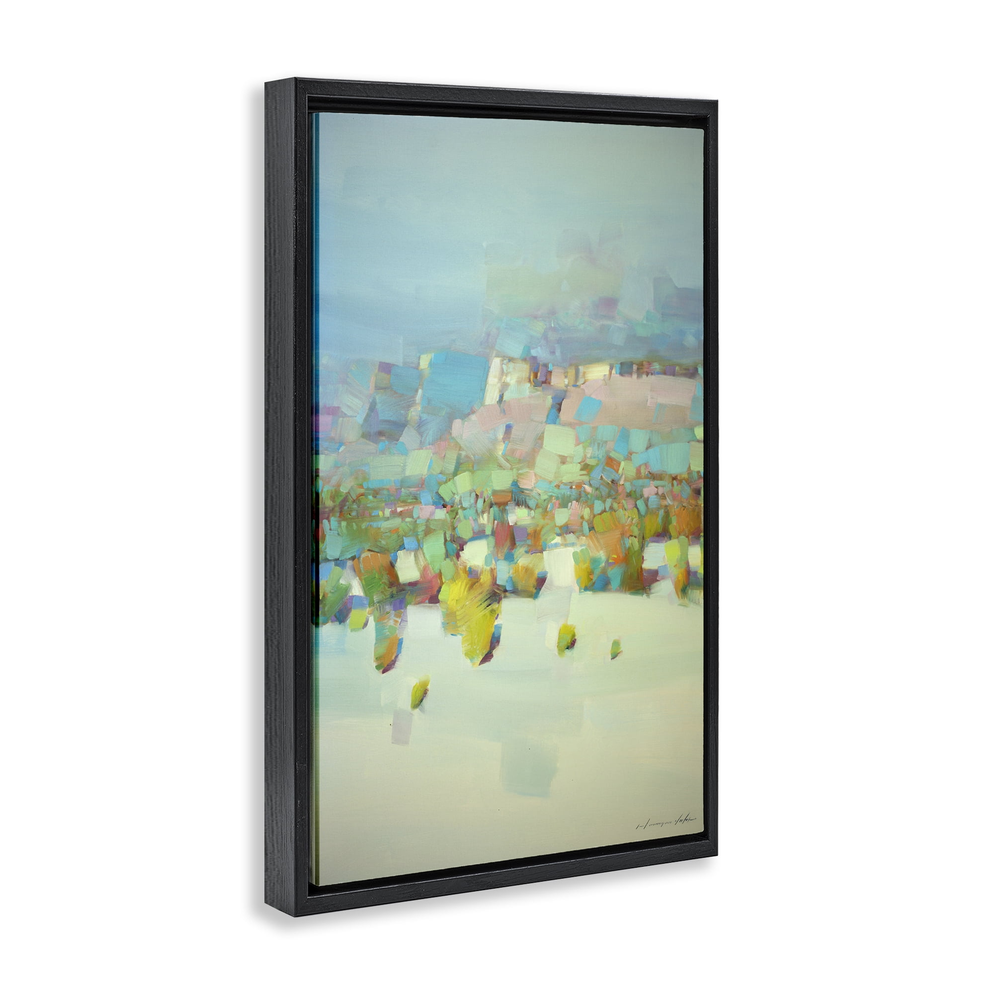 Stupell Industries Contemporary Beach Landscape Abstract Painting Black Floater Framed Canvas Art Print Wall Art, 17 x 25