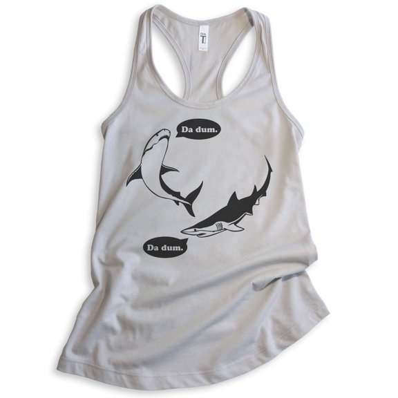 Da Dum Shark Tank Top, Ladies Racerback Tank Top, Vacation Tank, Shark Tanks, Summer Tank, Silver Gray, Large
