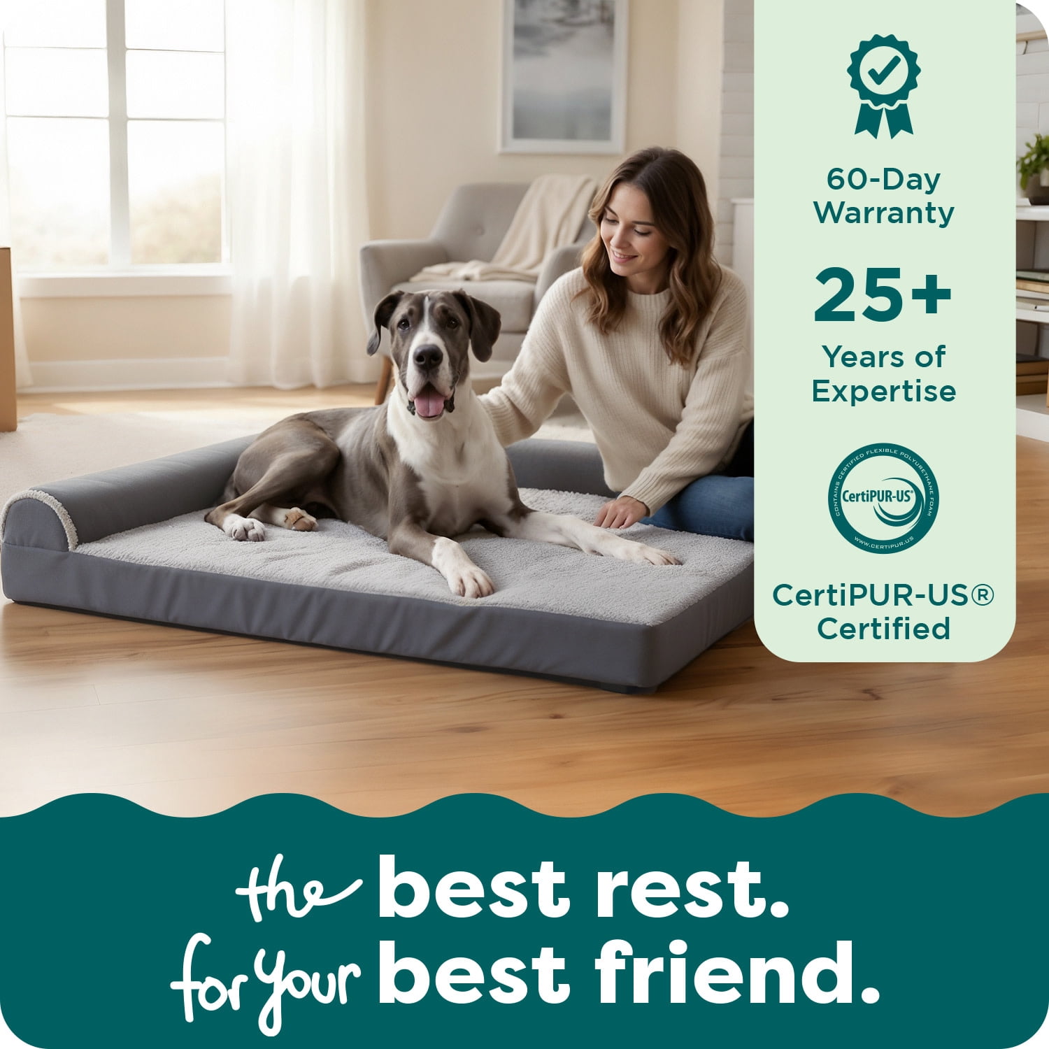 FurHaven Orthopedic Dog Bed for Large Dogs, L-Shaped Chaise Mattress, Solid Orthopedic Foam Slab for Joint Support, Removable Washable Cover, Jumbo Plus XXL, Plush & Velvet, Deep Sapphire