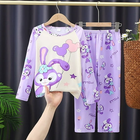

Sanrio Children Pajamas Long Sleeve Hello Kitty Cinnamoroll Underwater Cotton Sleepwear Baby Set Girl Kids Home Pants Dress Set