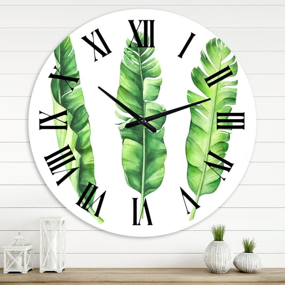 Designart 'Tropical Banana Leaves Set' Farmhouse Wall Clock