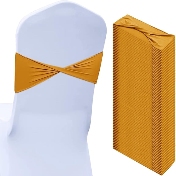50pcs Spandex Stretch Chair Sashes Bows, Elastic Chair Cover Bands Ties Without Buckle for Wedding Events Ceremony Banquet Party Decorations