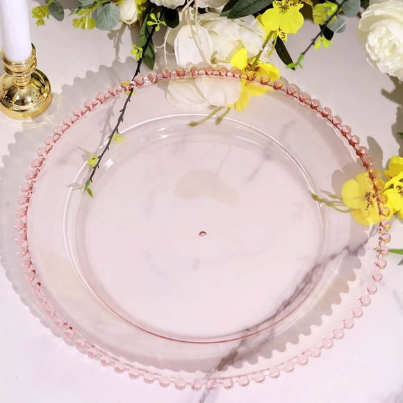 HLONK 6 Pack 12” Gold Clear Acrylic Round Charger Plates With Beaded Rim Dinner Charger Plates