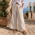 thumbnail image 5 of Oiangi Womens Plus Size Wide Leg Pants Elastic Waist Palazzo Pant Fall Trendy Ankle Trousers with Pockets Beige L, 5 of 7