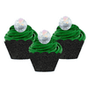 12pk Iridescent Ring Wedding Bridal Shower Cupcake Toppers w. Black Glitter Wrappers