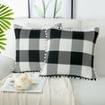 thumbnail image 2 of Unique Bargains 2-Pack Pom Plaid Decorative Throw Pillow Cover 18" x 18" Black Beige White, 2 of 8