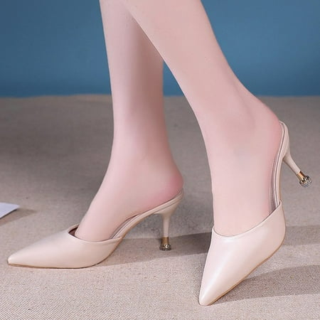 

XIAQUJ Women Sandals Fashion New Pattern Summer Solid Pointed Toe Slim Heel Non Slip Slip on High Heels Sandals for Women White 7.5(40)