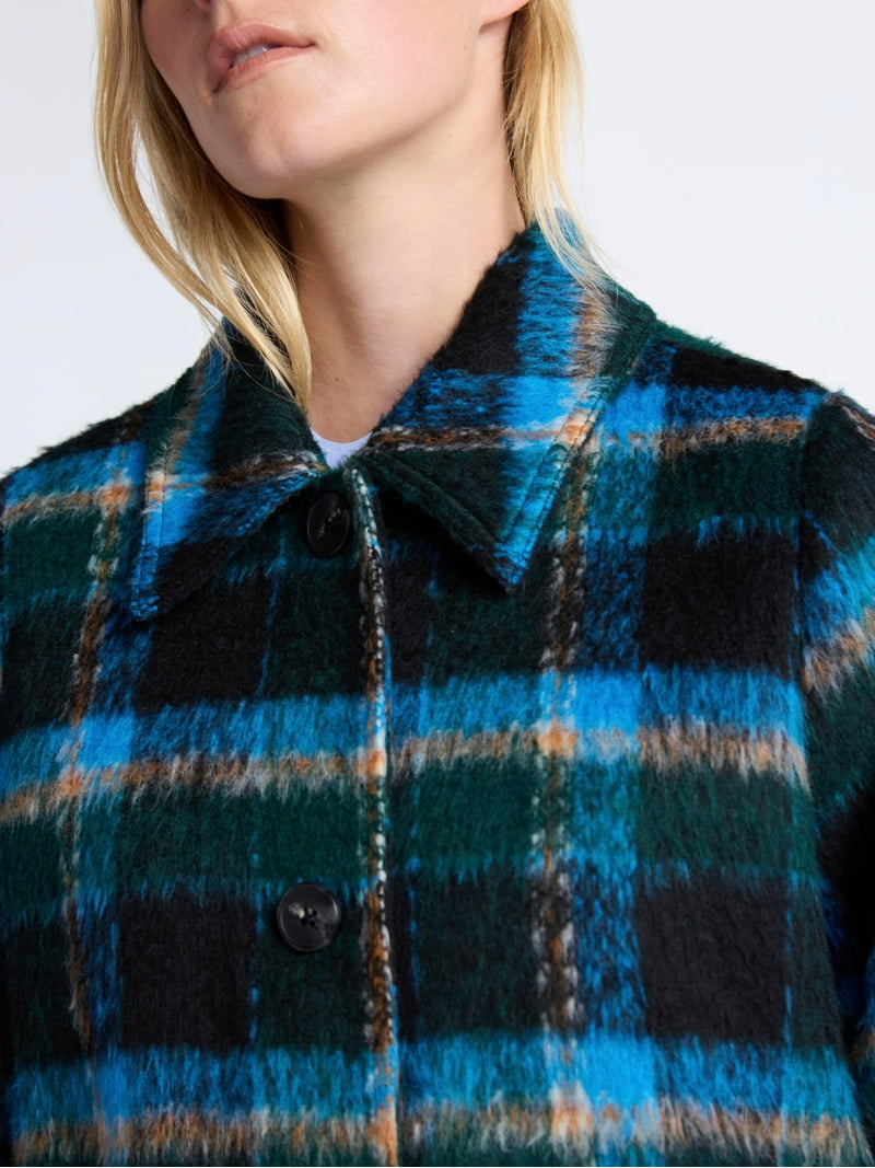 ジャケット・アウター Her lip to Checked Pattern Wool Coat Colorful Plaid Coat, Merino Wool Coat, Long Blue & Pink