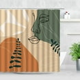 thumbnail image 3 of Mid Century Shower Curtain Boho Abstract Modern Minimalist Art Aesthetic Geometric Line Girl Face Plant Leaves Art Bathroom Decor Polyester Fabric Curtains 70 X 70 Inch with Hooks, 3 of 5