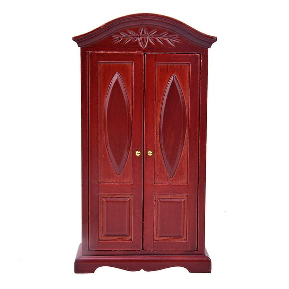 1:12 Scale Vintage Mini Wooden Double Door Cabinet Dollhouse Accessory Dollhouse Furniture Wine Red Color