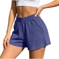 thumbnail image 3 of Women's Cotton Loose Shorts Pants, High Waist Slim Fit with Pockets, Casual Summer Beach & Active Outdoor Wear, Womens Shorts | UKHCCC,Navy XL, 3 of 8