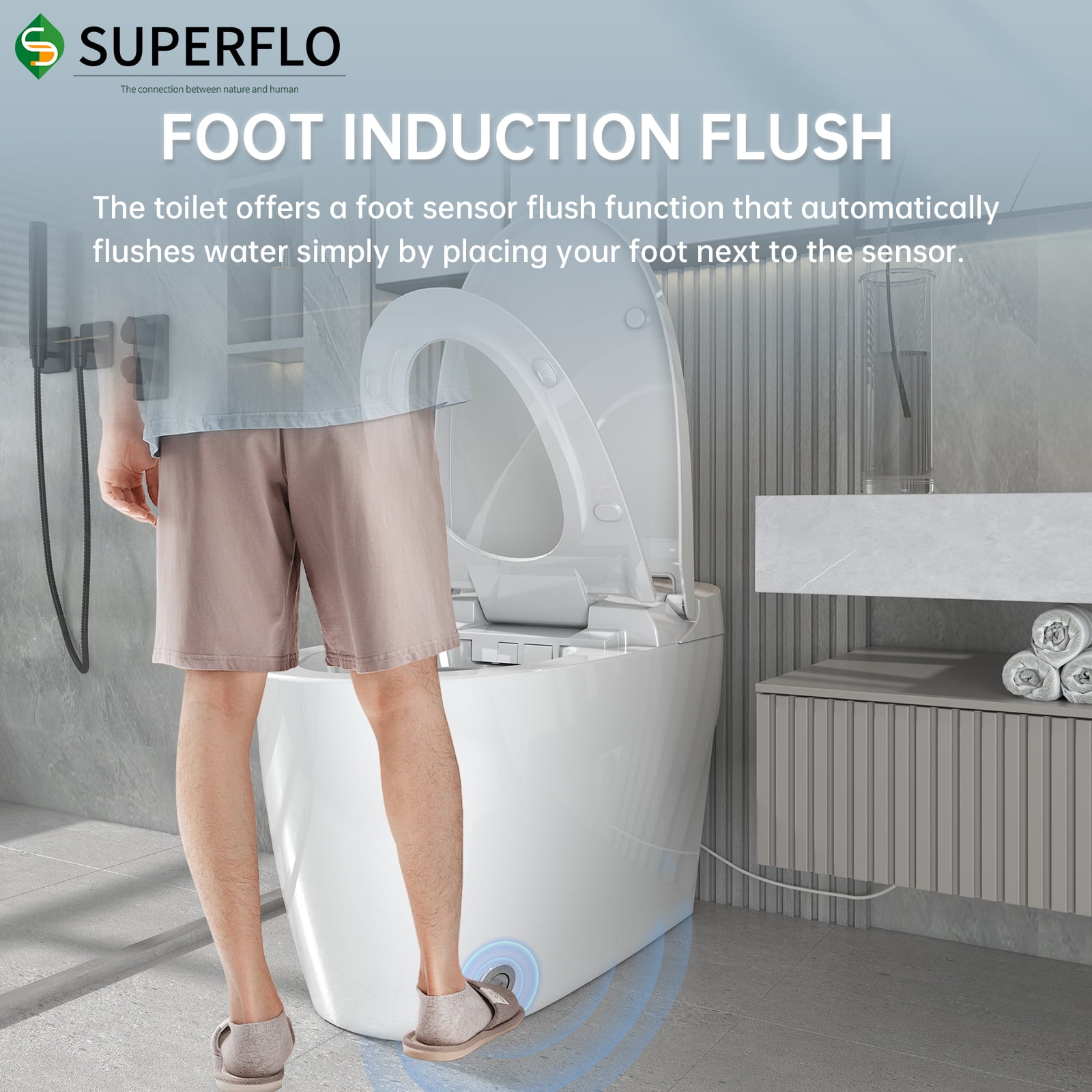 Superflo Wht-1 Square Elongated Wall Hung Toilet with Dual Flush, Compact Toilet(Water Tank Not Included) Finish: White