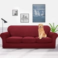thumbnail image 2 of Latest Checkered 4 Pieces Couch Covers for 3 Cushion Couch Extra Large High Stretch Thickened Sofa Cover for Dogs Pets Anti Slip Furniture Protector Sofa Slipcovers (XL Sofa, Wine Red), 2 of 7