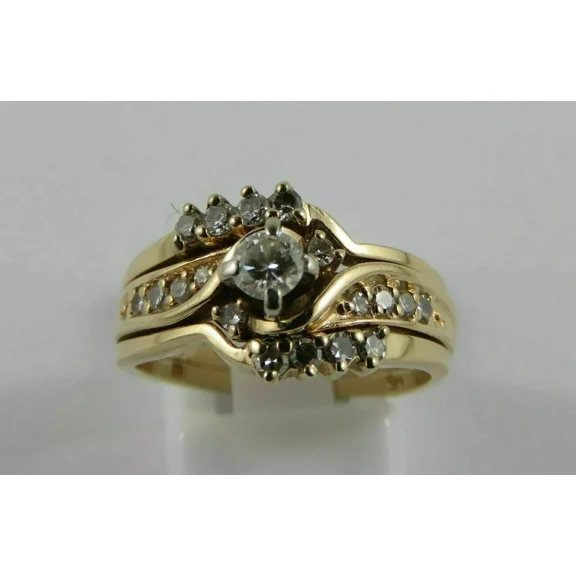 RKC 1.80Ct Round Real Moissanite Wedding Bridal Her Ring Set 14k Yellow Gold Silver