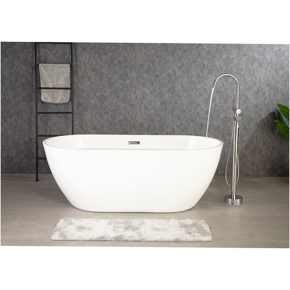JERFIT Floor Mounted Tub Faucet with Hand Shower, Single Handle Freestanding Bathtub Filler in Chrome, Brushed Nickel Finish