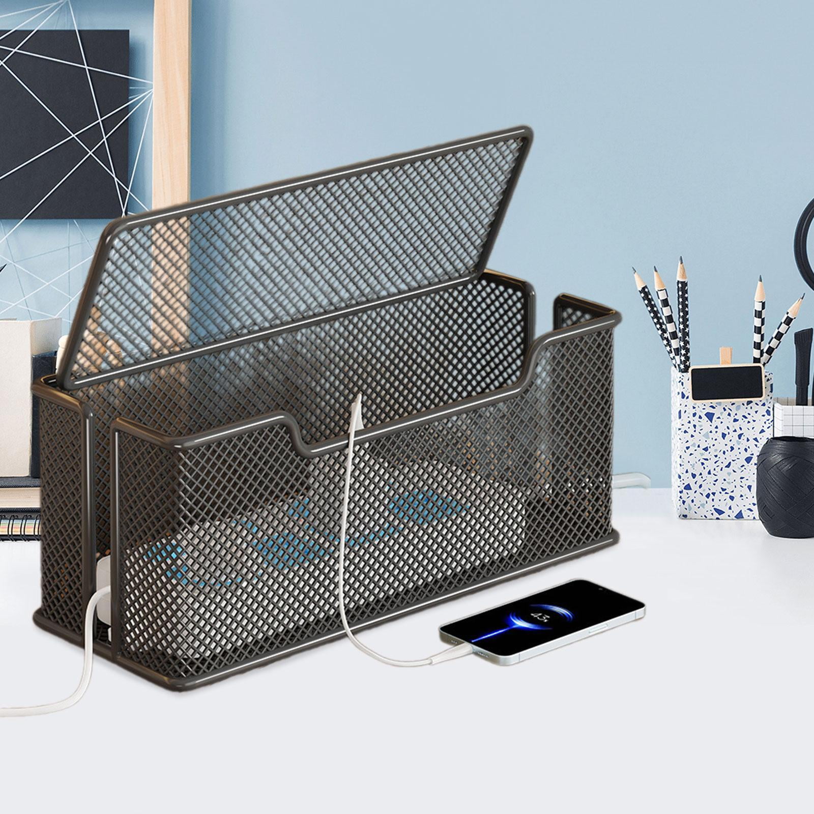 Fancyes Cable Management Box Cord Storage Multifunction Large Capacity with Lid Cable Organizer Holder for Desktop Messy Cables , Black