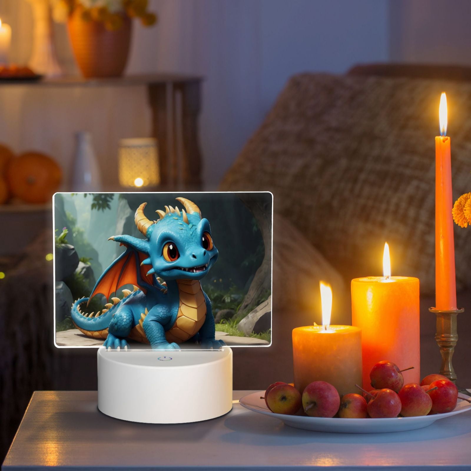 Hirioo Adorable Blue Baby Dragon for Rectangular Acrylic with Night Light Best Gifts for Lover Girl Mom, Valentine's Day Anniversary Birthday Wedding Present