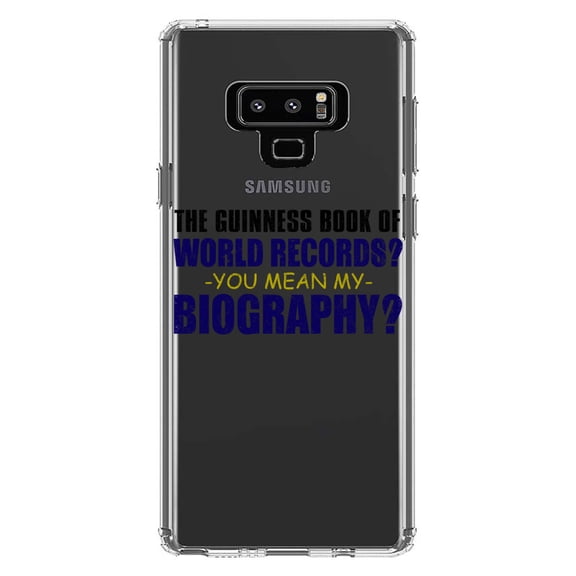 DistinctInk Clear Shockproof Hybrid Case for Samsung Galaxy Note 9 - TPU Bumper Acrylic Back Tempered Glass Screen Protector - Guinness Book Of Records - My Biography