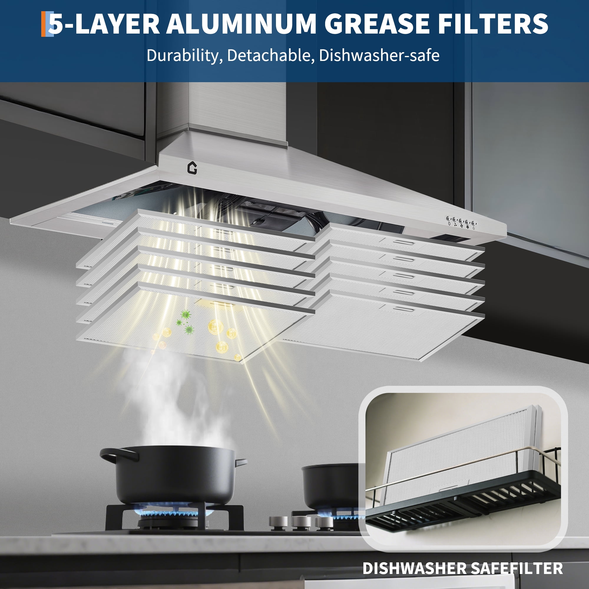 Accreate 30 Inch Stainless Steel Range Hood, Wall-Mounted Kitchen Vent, 450 Cfm, 3 Speeds, Touch And Remote Control, Led Lights, Easy Clean Baffle Filters, Quiet Operation