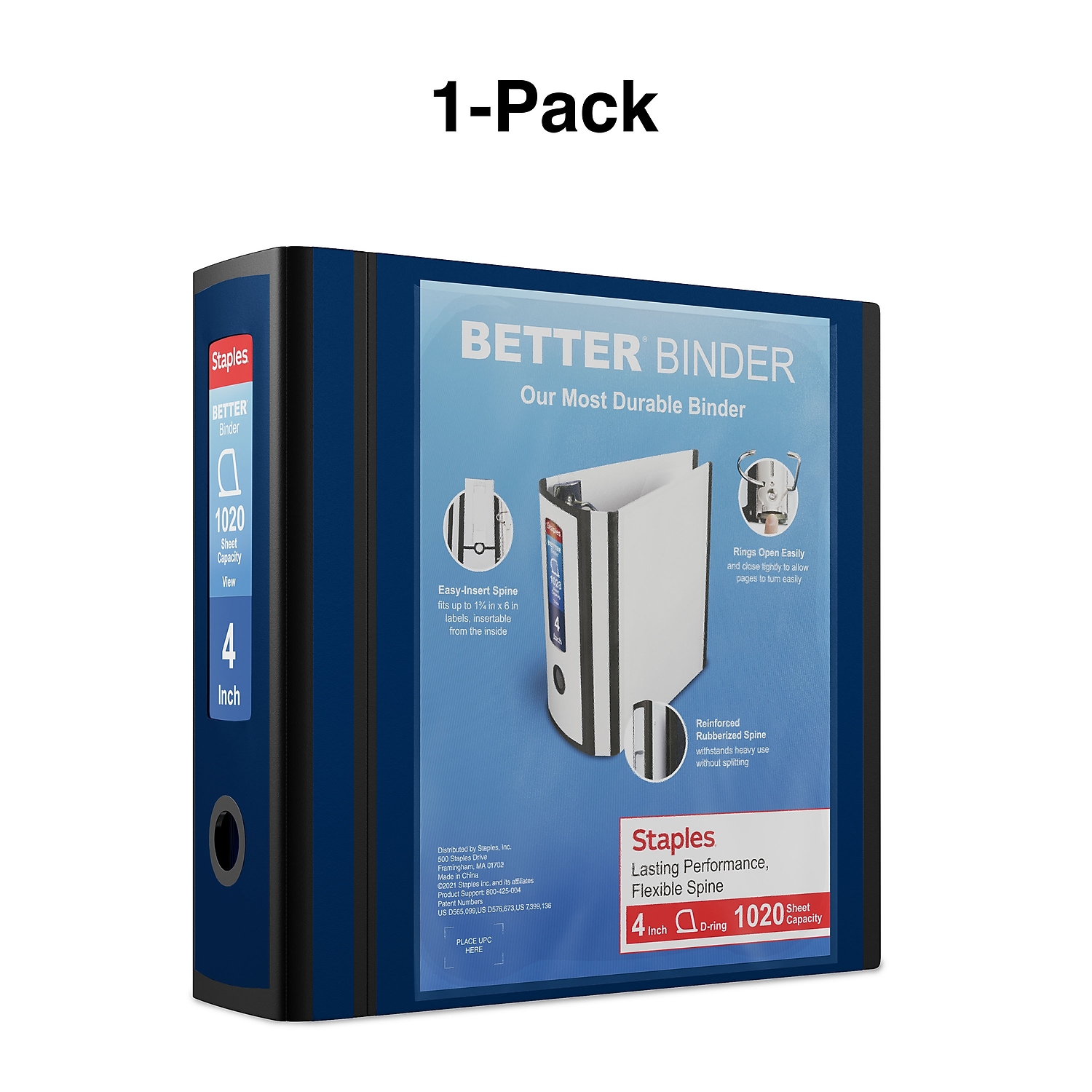 Staples Better 4-Inch 3-Ring D-Ring Binder, Blue photo 6