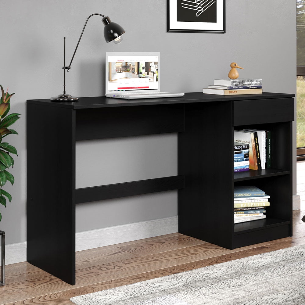 Home Office Computer Desk With Shelves Black Classic 