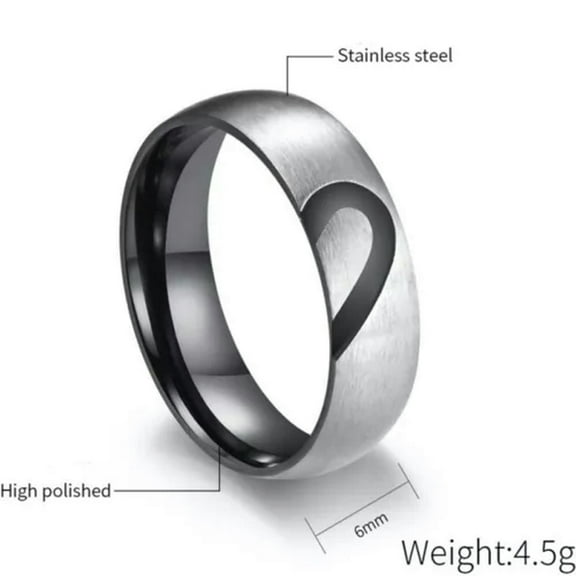 Rose Gold/Black Heart CZ Stainless Steel Silver 'I LOVE YOU' Couple Ring Sz 5-12