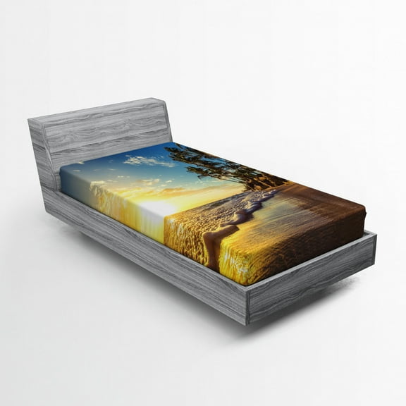 Ambesonne Colorful Fitted Sheet, Exotic Beach Sunset, Twin Size, Multicolor