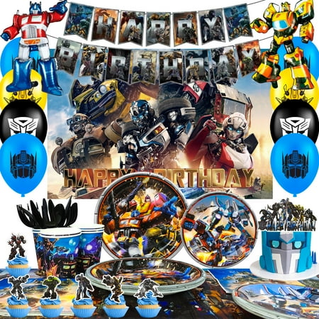 Transformers Birthday Party Supplies, 114 Pieces Transformers Birthday Decorations Party Tableware Set - Transformers Birthday Plates Tablecloths Banners and More Party Decorations