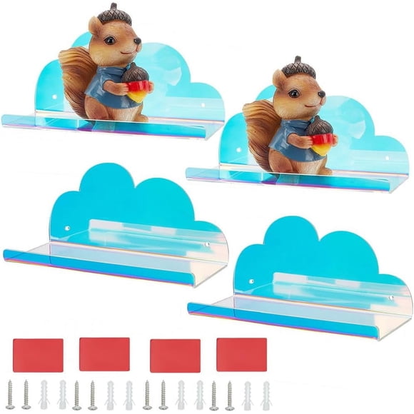 2pcs Acrylic Floating Shelves 8.5 x 3.4 Inch Cloud Shelves Lagre Iridescent Hanging Display Wall Shelf Small Floating Shelf for Lamp Phoframe Camera Office Bathroom Kitchen Home Decor