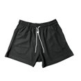 thumbnail image 3 of Dagegui Mens Waffle Shorts Loose Fit Drawstring Casual Short Pants Elastic Waist Sweat Pants Black,L, 3 of 4