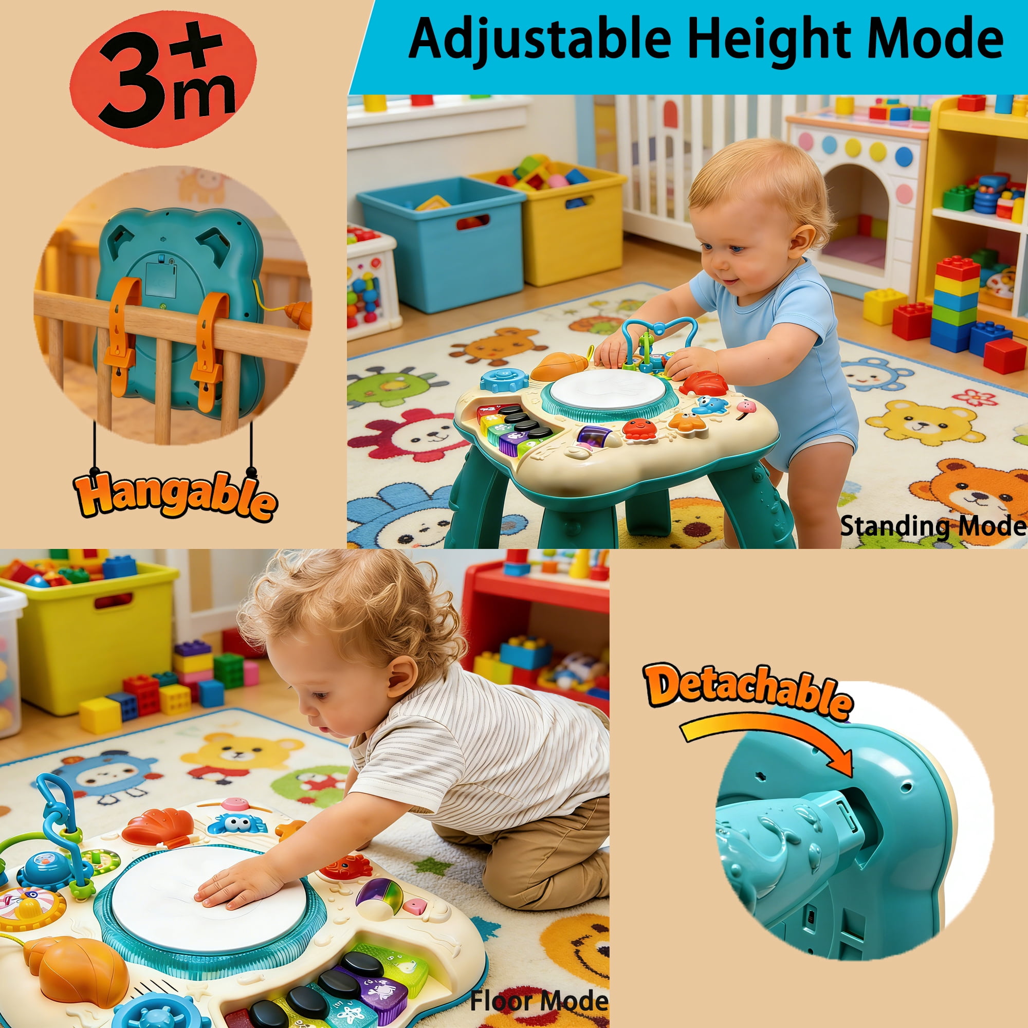 Yuyongr Musical Activity Tables for Baby, Infant Toddler Musical Learning Activity Table Interactive Toys With Lights And Music For 18M+ Boys Girls Preschool Gifts,Green