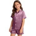 thumbnail image 2 of 2Pc Pajamas For Girls Set Shorts Boys Summer Outfits 2026 Satin Button Down Set Silk Short Sleeve Lounge Sets With Ruffle Shorts Halloween Clothes Sleepwear Nightwear Birthday Graduation Gifts 4-14Y, 2 of 4