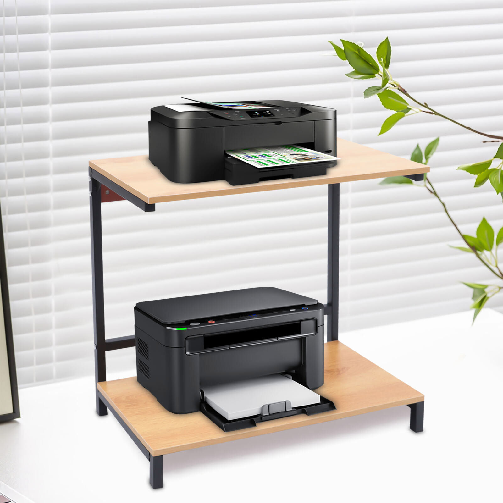 Miumaeov 2 Tiers Desk Printer Stand with Storage Desktop Shelf Monitor
