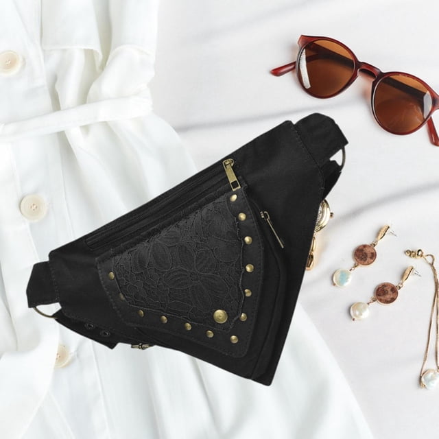 Bolso de cintura bolso correa ajustable con la cremallera bolso de la bolsa de cuerpo cruzado bolso de pierna de la pierna para el show de juego de Negro