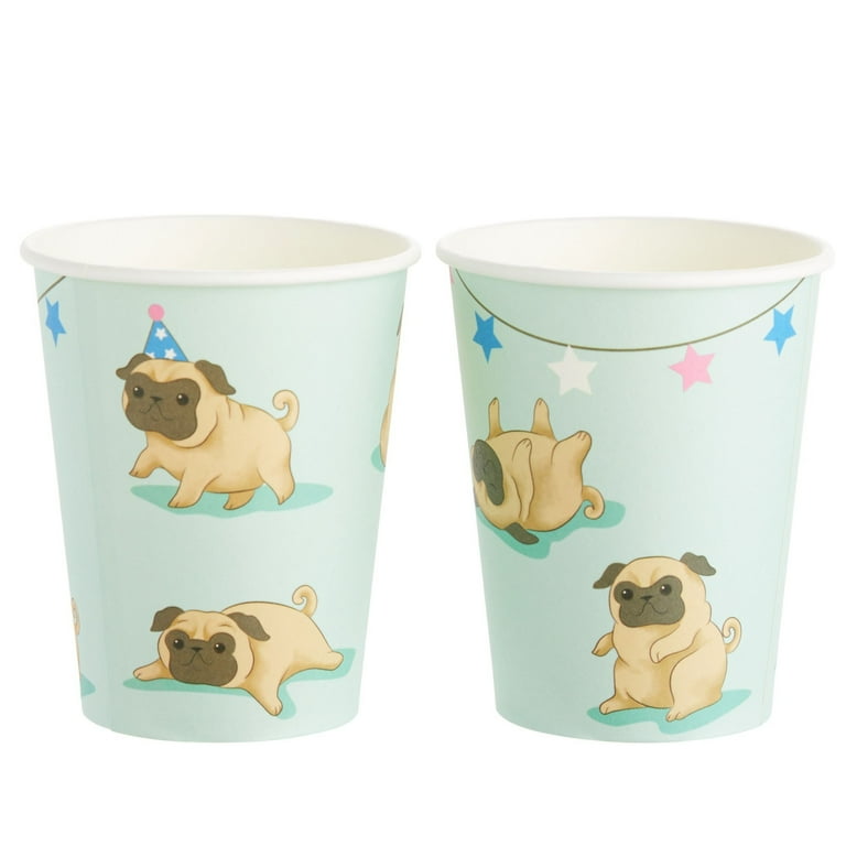 144 Piece Pug Party Supplies Dog Birthday Decorations with Paper Plates Napkins Cups and Cutlery Serves 24