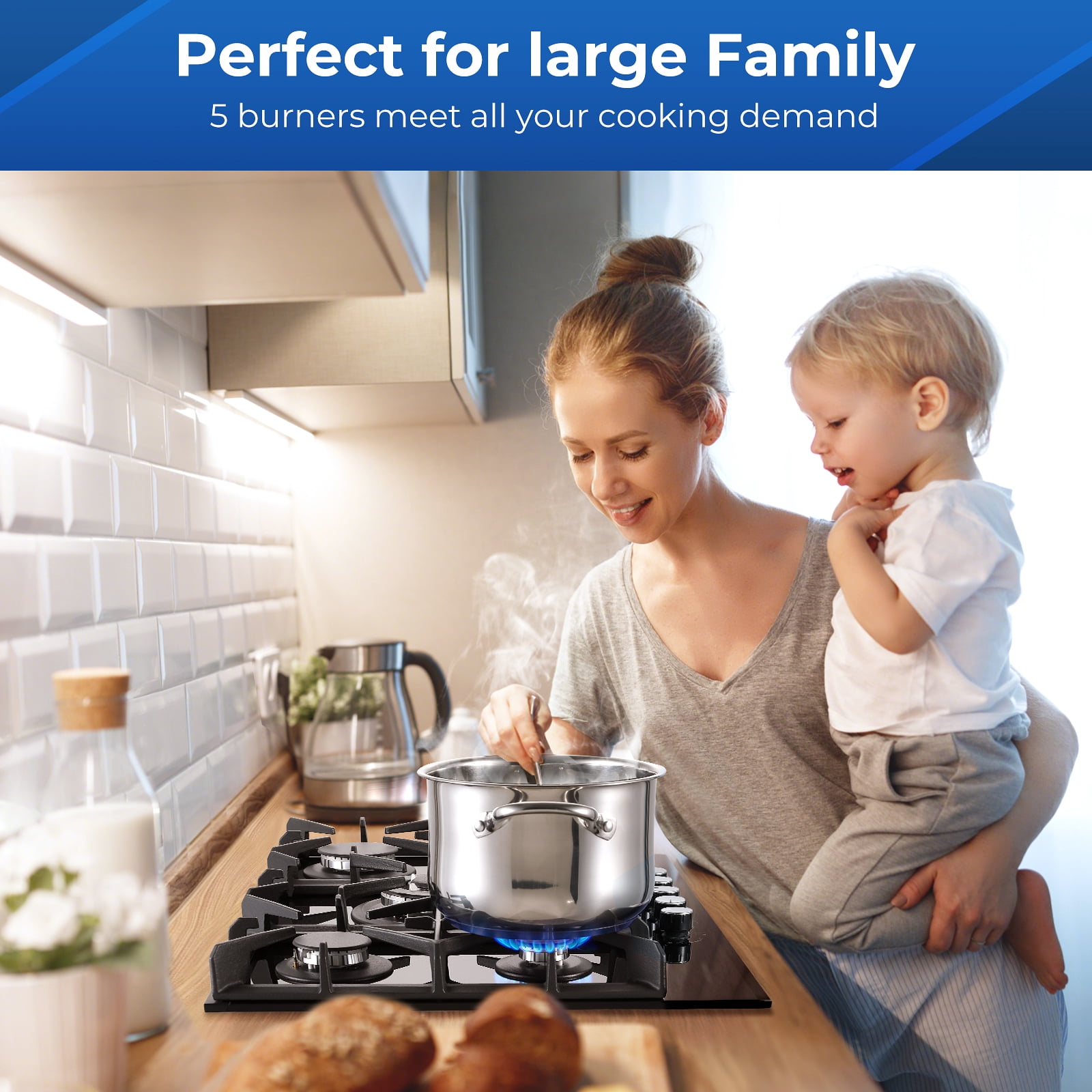 AMZGACHFKTCH 30-Inch 5-Burner Gas Stove, Built-in NG/LPG Convertible