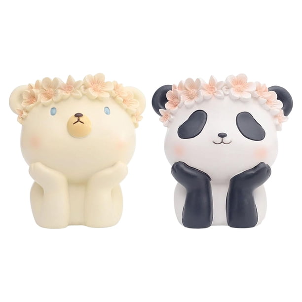 2 piezas de maceta de resina con forma de animal, bonsái, soporte para bolígrafos, jarrón de mesa para sala de estar oso y panda