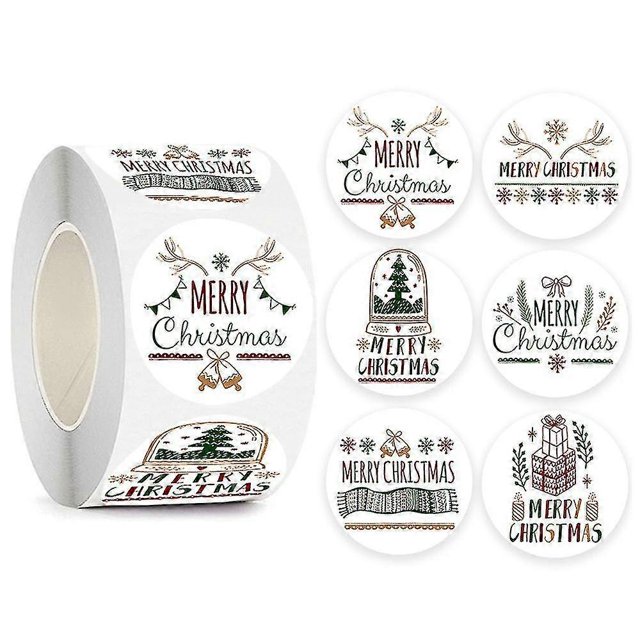 Rollo de pegatinas navideñas redondas de 500 unidades, varios diseños, decoración para regalos navideños, B-1 pulgada