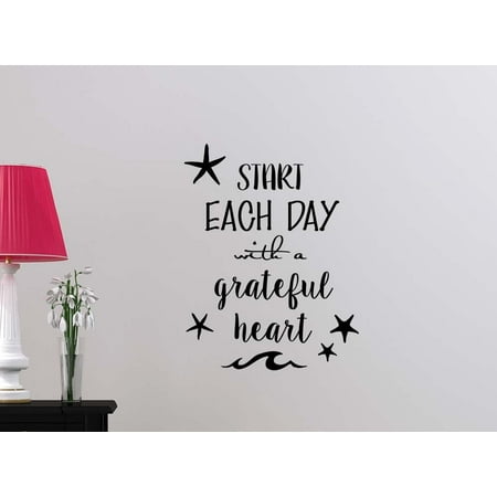 Ocean Themed Wall Decor Wall Vinyl Decal Start each day with a grateful heart ocean theme love vinyl beach wall saying lettering quote inspirational sign motivational room decor ()