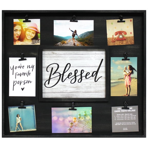 Studio Decor 19.5" x 21.5" Black 9-Opening Rustic Collage Picture Frame with Clips - Rustic Decorative Frame Holds 9 Photos - 1 Pack