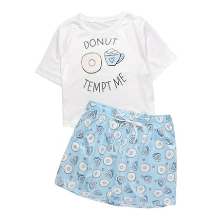 

Lovaru Women s Pajamas Print Short Sleeve T-shirts and Shorts