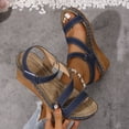 thumbnail image 4 of Women's Orthopedic Sandals High Heeled Platform Wedges Open Toe Crooss Strap Hook and Loop Casual Slingback Beach Vacation Dress Shoes Navy Size 9, 4 of 7