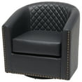 thumbnail image 3 of 29" Wide Tufted Faux Leather Swivel Barrel Chair, PU Leather Modern Upholstered Accent Chairs with Nailhead Trim, Small Armchair for Living Room Bedroom, Black, 3 of 13