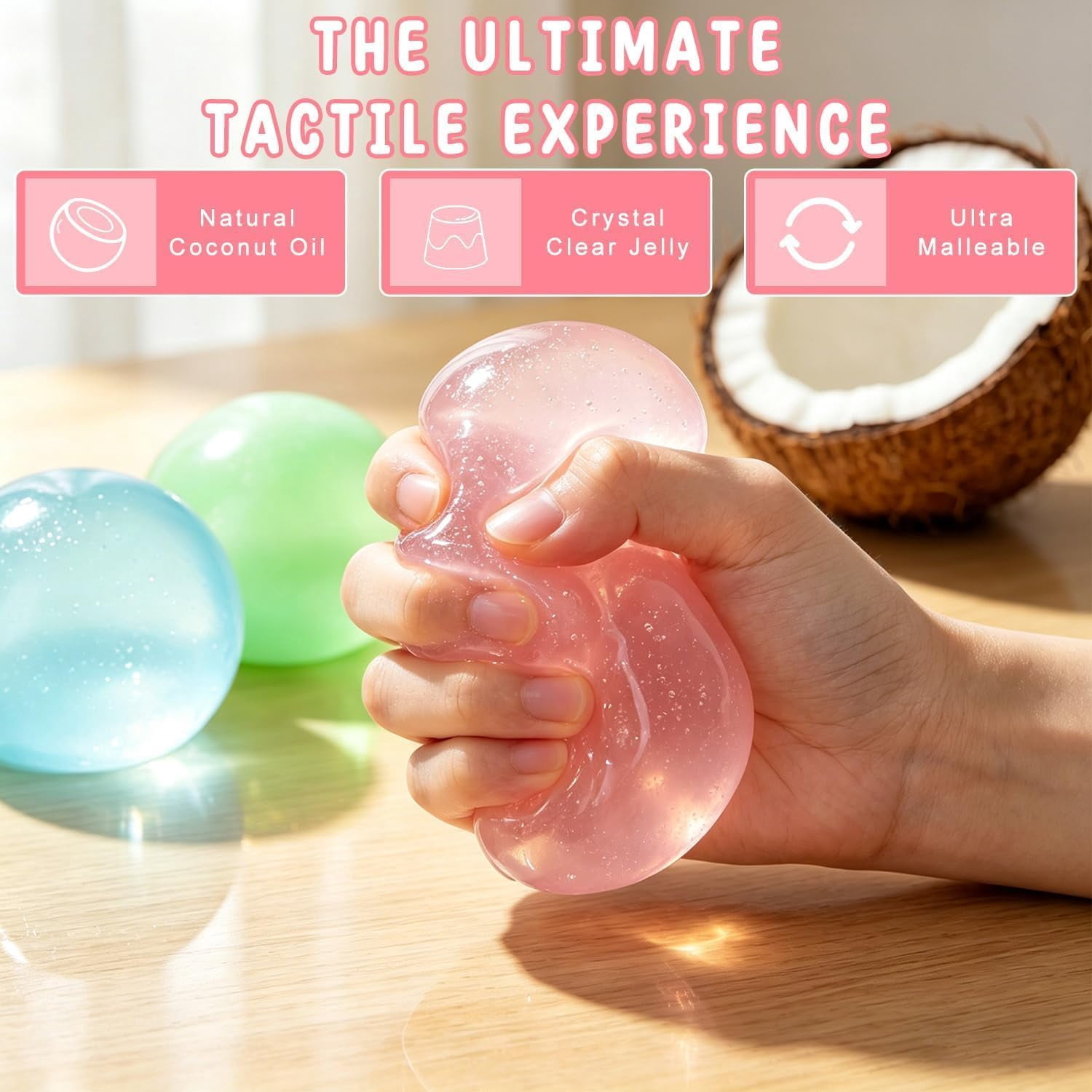 2026 New Coconut Oil Stress Ball, Squishy Coconut Oil Stress Ball, Slow-Rising Squeeze Ball, Odorless, Non-Sticky, Easy to Clean, Portable for Office, Study, and Home-2.36in (Blue-1pcs)