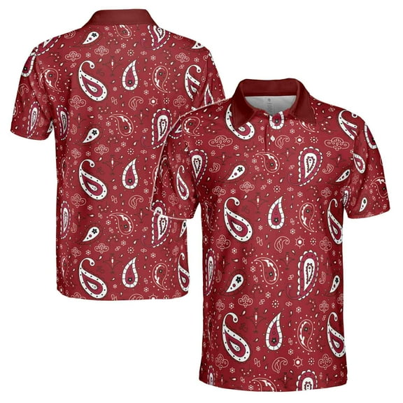 Paisley Bandana Pattern Burgundy Golf Men's Polo Shirt S-5XL