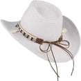 thumbnail image 5 of Women's Linen Sun Hat Wide Brim Panama Fedora Cap for Adults Summer Beach Vacation Cowgirl Hat with Seashell Rope Decor UV Protection Headwear Everyday Casual Apparel Accessory, 5 of 8