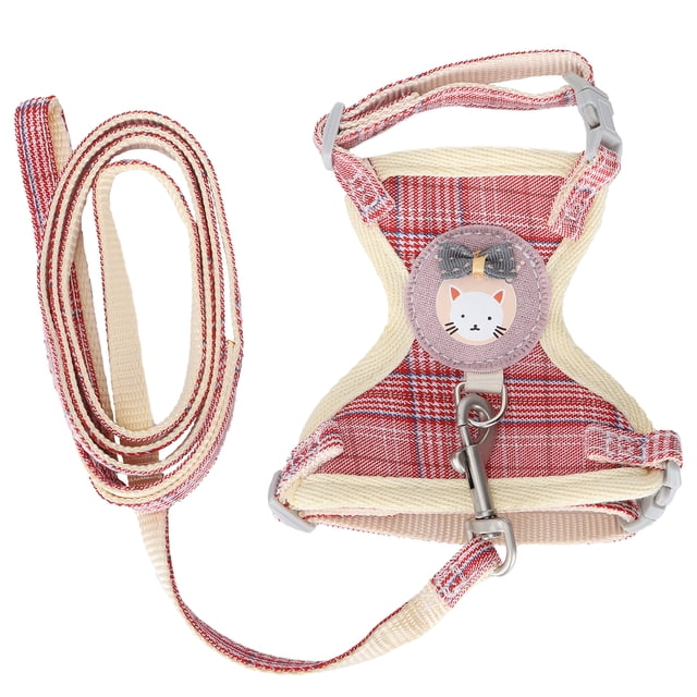 Pet Harness, Cat Harness Quick Release Fashionable For Walking Pink Check Pattern 1.0cm/0.4in Width LeashSuitable For 1.5-3.5kg