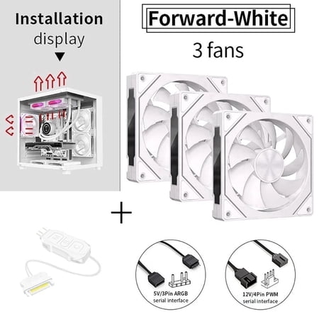 LDPCSJ Prism 5 PRO PC Case Fan ARGB PWM Forward Blade 120mm White 3-Pack with S50 Controller