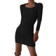thumbnail image 1 of Gibobby Vestido de punto para mujer Vestido de suéter de punto de cuello cuadrado de cadera de paquete delgado de manga larga sexy para mujer(Negro,M), 1 of 5